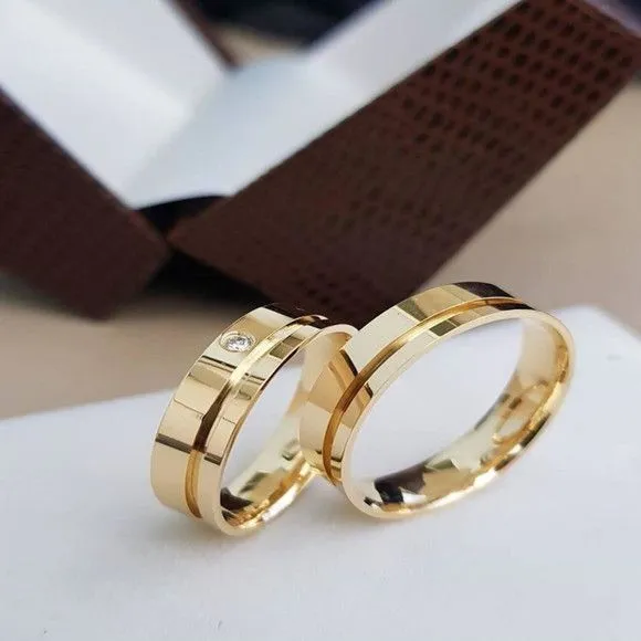 Alianças de Ouro 18k 4mm 4grs Casamento + Anel Solitário - feito à mão por TM JOIAS