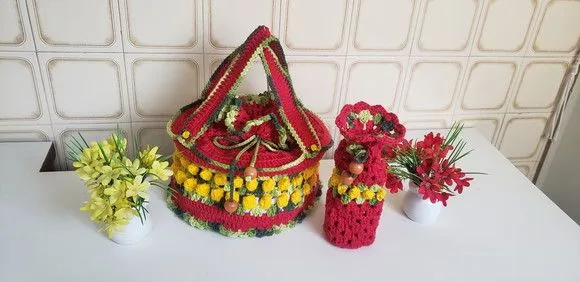 Porta Pratos, Talheres em Crochê Pipoquinha - artesanato de Mari Crochê feito com carinho!