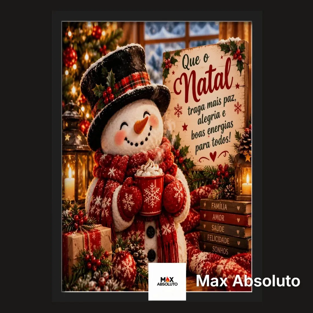 Quadro Boneco de Neve Natalino com Mensagem A3 - artesanato de Max Absoluto