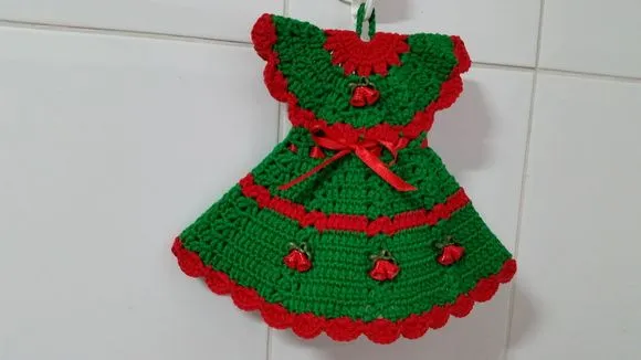 Pegador de Panelas Vestido Verde - Vermelho (20 cm x 15 cm ) - foto 4
