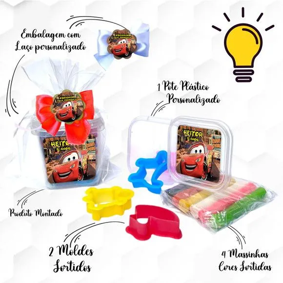 Massinha no Pote com Cortadores Carros Personalizada - feito à mão por Mi Papelaria Criativa