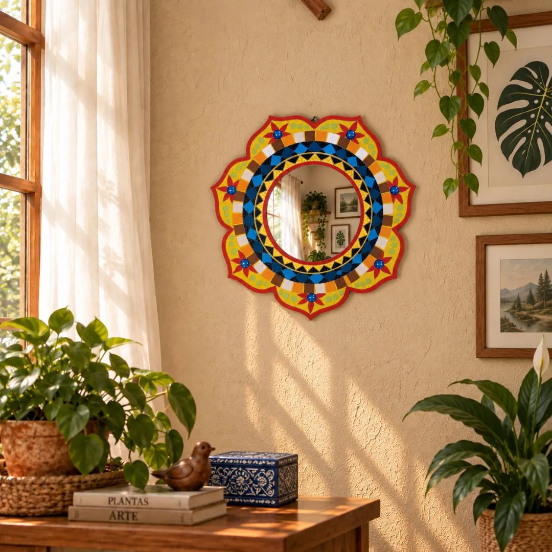 Espelho Mandala Mosaico - artesanato feito à mão por Crismosaico & madeiras