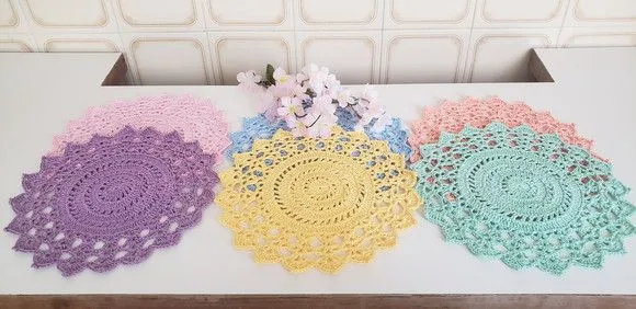 Jogo de 06 Toalhinhas em Crochê - Candy Colors (25 Cm) - foto 4