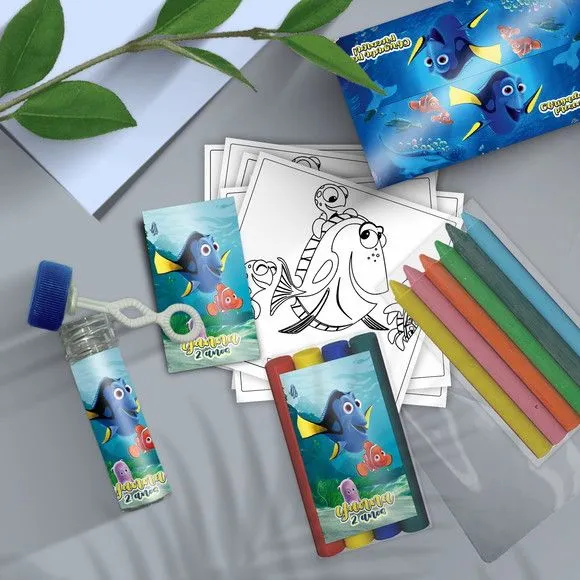 Kit Massinha + Giz + Bolha - Procurando Dory Personalizado - feito à mão por Mi Papelaria Criativa