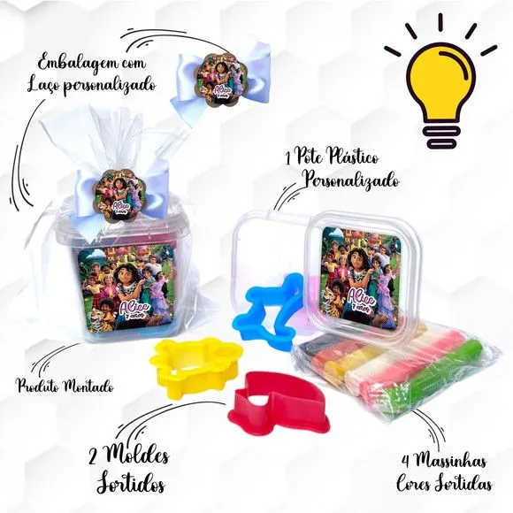 Massinha no Pote com Cortadores Encanto Personalizada - feito à mão por Mi Papelaria Criativa