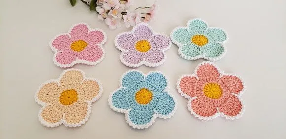 Descanso Copos em Crochê Motivo Flor (06 Unidades)
