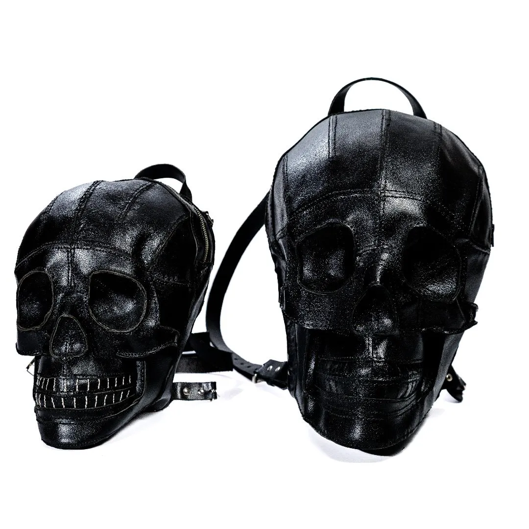 Mochila de couro natural - Caveira negra Pequena