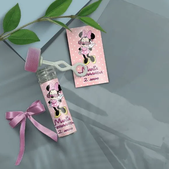 Bolha de Sabão - Minnie Rosa Personalizado - artesanato de Mi Papelaria Criativa