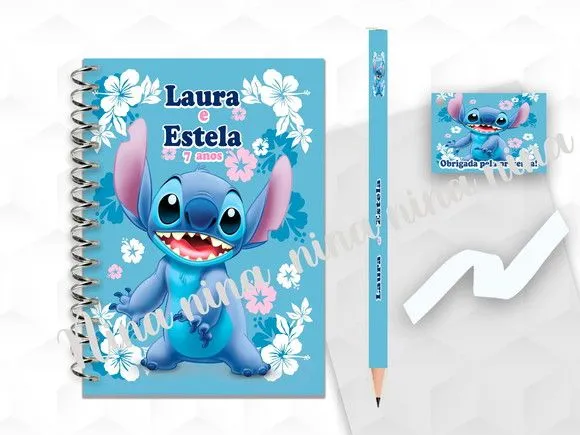 Bloquinho G+lapis Stitch Personalizado - artesanato feito à mão por creativitybynina