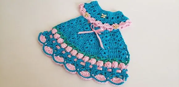 Puxador Forno Vestidinho Tulipas Turquesa Azul / Rosa - foto 3