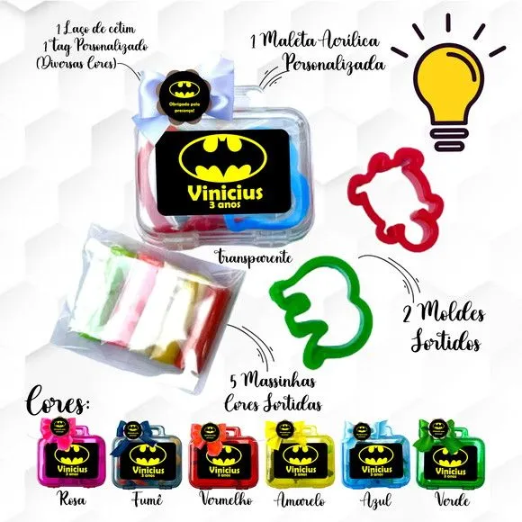 Mini Maleta com Massinhas Batman Personalizada - feito à mão por Mi Papelaria Criativa