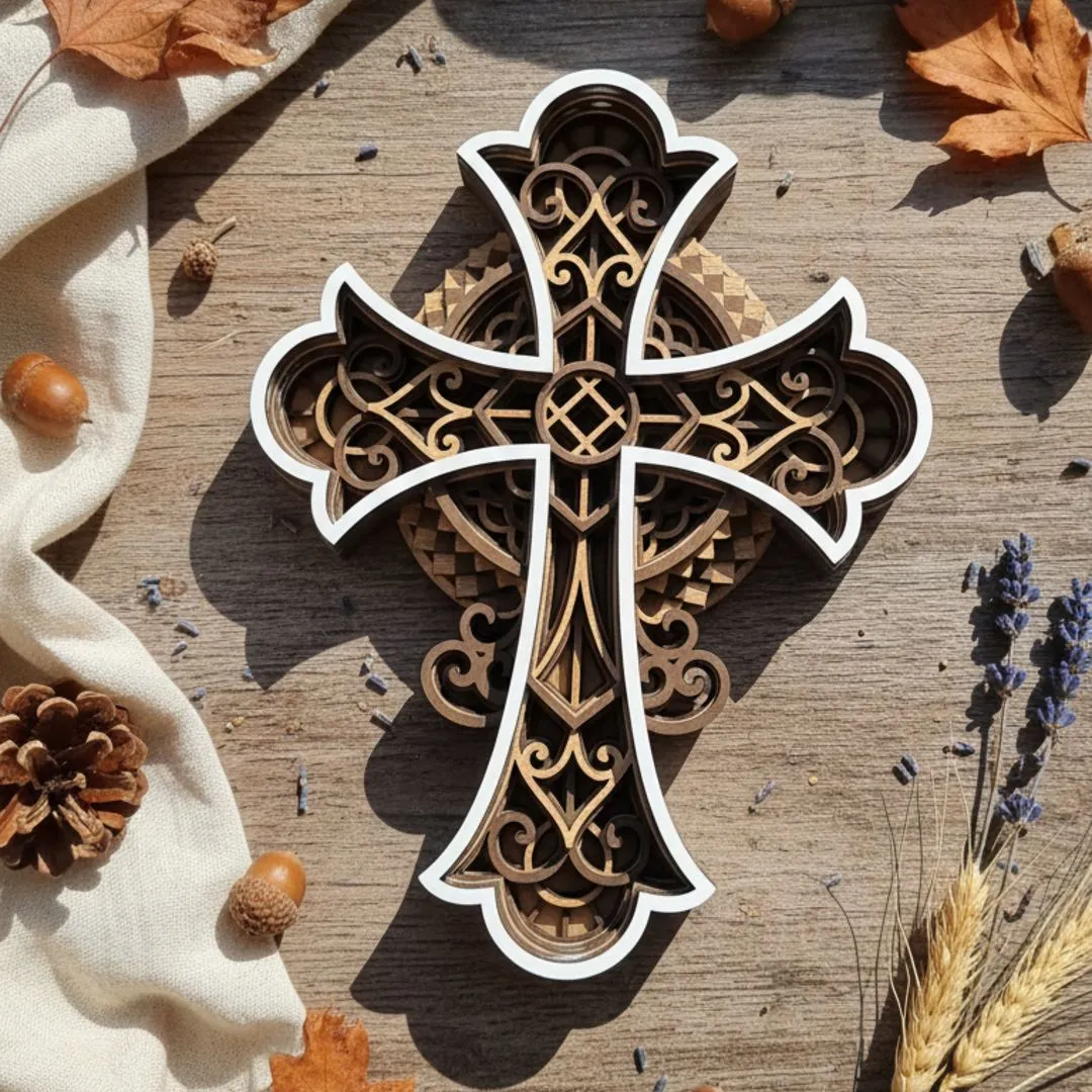 Cruz Decorativa Artesanal em MDF – Corte a Laser – 20 x 16 cm - foto 5