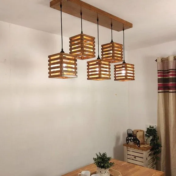 Lustre Colonial de Madeira para Sala de Jantar | Iluminação - foto 2