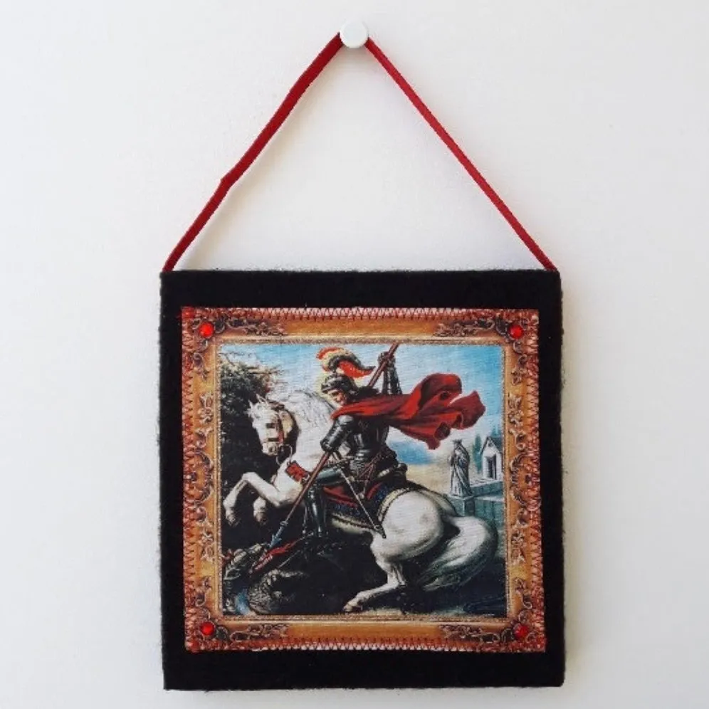 Quadrinho de Feltro Preto São Jorge - artesanato de Estudio Bananeira