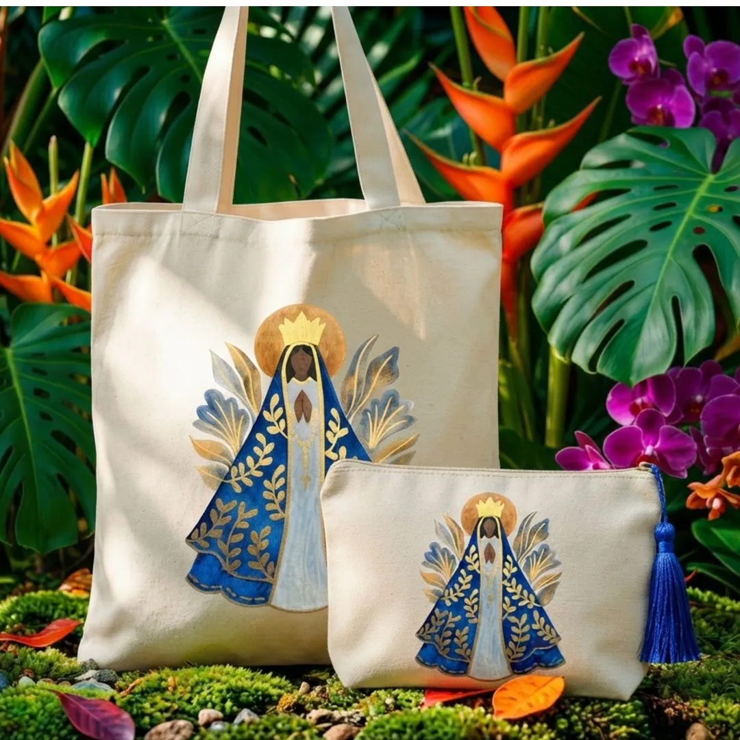 Kit Ecobag Necessaire E Chaveiro Presente Feminino Criativo Nossa Senhora Aparecida - artesanato de Limão e Amora Festas