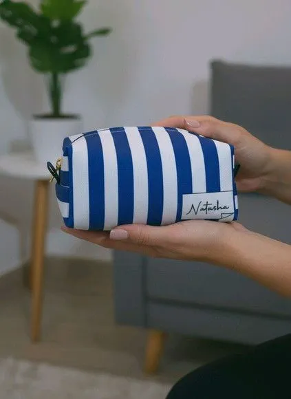 Necessaire Box P - Listras Azuis - artesanato feito à mão por Innovare Studio