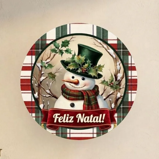 Placa decorativa MDF 35 cm Guirlanda de Natal enfeite de porta Boneco de Neve Xadrez - foto 2