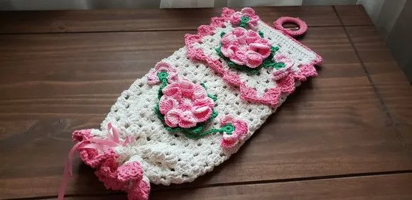 Puxa Saco em Crochê Rosa Mesclado - foto 3