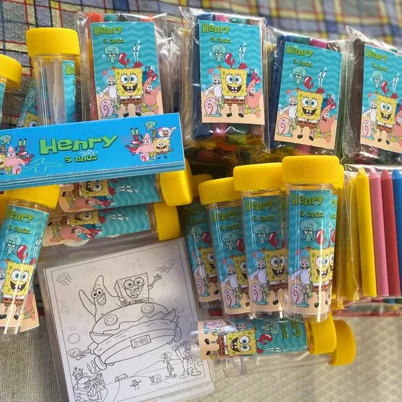 Kit Massinha + Giz + Bolha Bob Esponja Personalizado - feito à mão por Artmanha Lembrancinhas