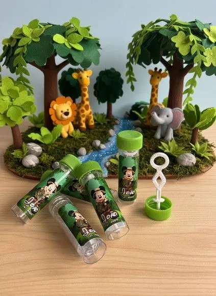 Bolha de Sabão - Mickey Safari Personalizado - artesanato feito à mão por Mi Papelaria Criativa