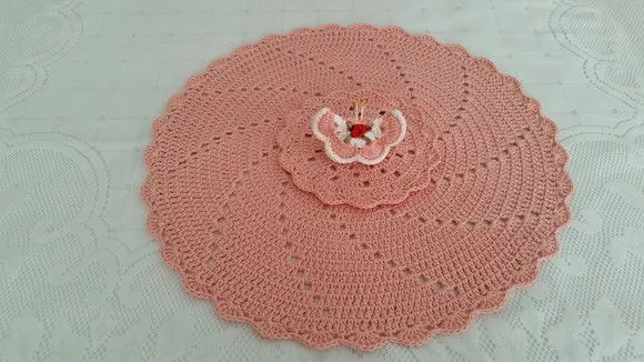 Sousplat Espiral Crochê Pêssego para 02 Pessoas - artesanato de Mari Crochê feito com carinho!