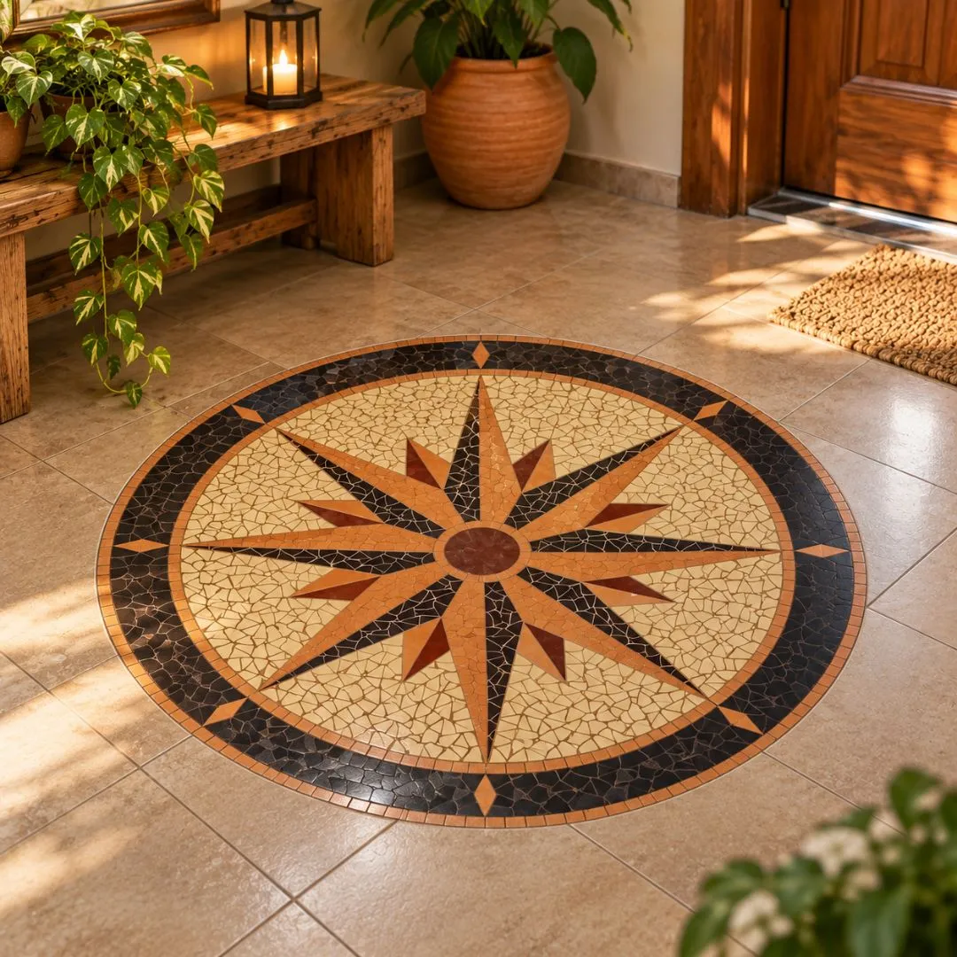 🧭 Mandala Rosa dos Ventos em Mosaico - artesanato feito à mão por Crismosaico & madeiras