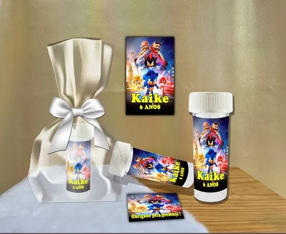 Bolha de Sabão Sonic Personalizada - feito à mão por Artmanha Lembrancinhas