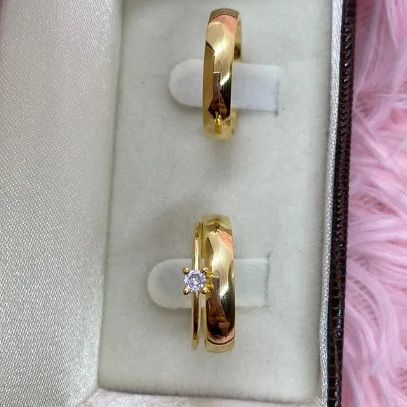 Par Alianças de Noivado Moeda Antiga 4mm + Anel Solitário - artesanato feito à mão por TM JOIAS