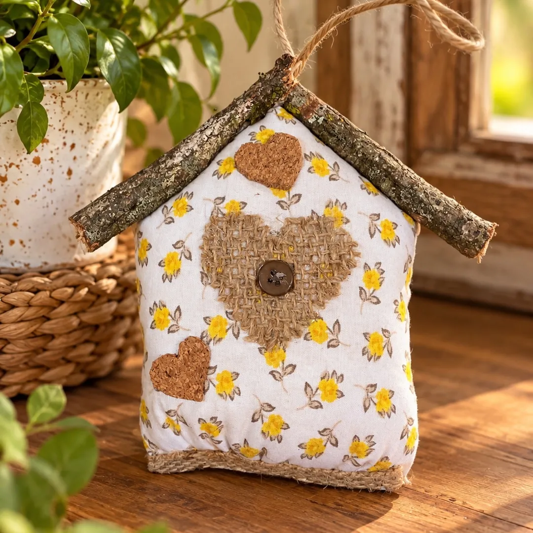Pendente casinha amarela - artesanato de Podentrar
