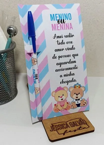 Lembrancinha Chá Revelação Cartão com Caneta Personalizada - artesanato de PAPCRIE