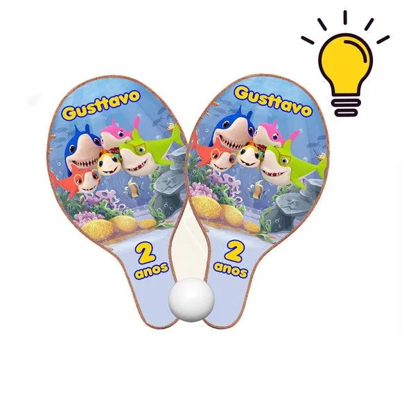 Raquete Ping Pong Baby Shark Personalizada - feito à mão por Mi Papelaria Criativa
