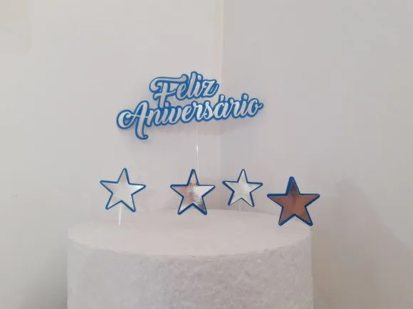 Topo de Bolo Feliz Aniversário C/estrelas - Camadas - foto 2