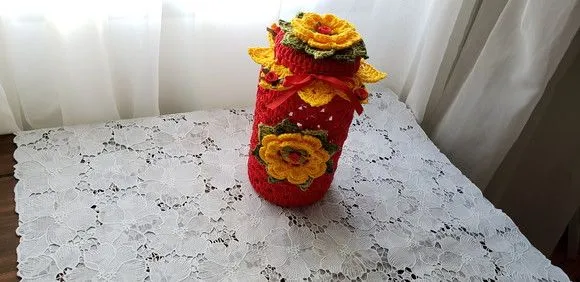 Capa para Potes 500 Grs em Crochê Vermelho - foto 2