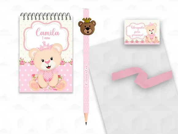Bloquinho com Aplique Ursinha Princesa Personalizado - artesanato feito à mão por creativitybynina