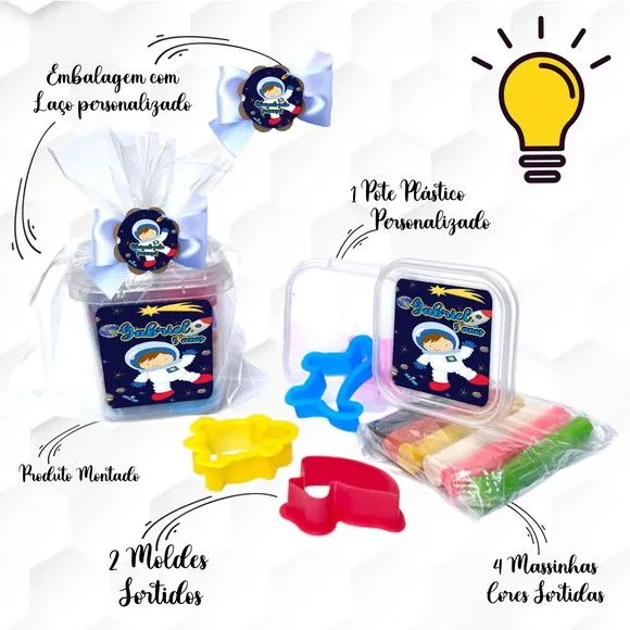 Massinha no Pote com Cortadores Astronauta Personalizada - feito à mão por Mi Papelaria Criativa
