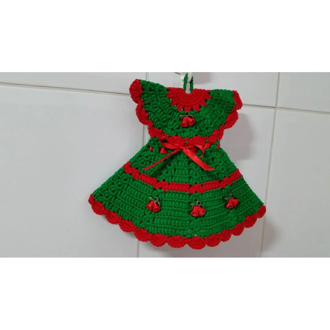 Pegador de Panelas Vestido Cores do Natal Verde/ Vermelho - foto 4
