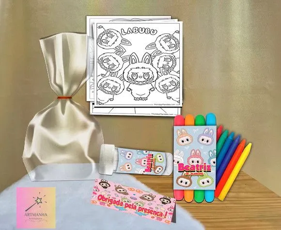 Kit Massinha + Giz + Bolha Labubu Personalizado - feito à mão por Artmanha Lembrancinhas