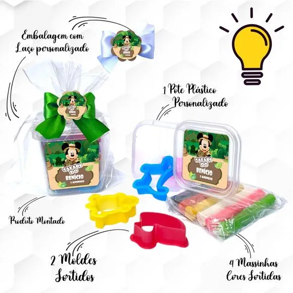 Massinha no Pote com Cortadores Mickey Safari Personalizada - feito à mão por Mi Papelaria Criativa