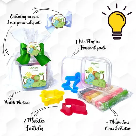 Massinha no Pote com Cortadores Dinossauro Personalizada - feito à mão por Mi Papelaria Criativa
