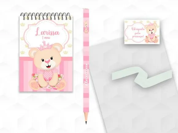 Bloquinho com Lápis Ursinha Princesa Personalizado - artesanato feito à mão por creativitybynina