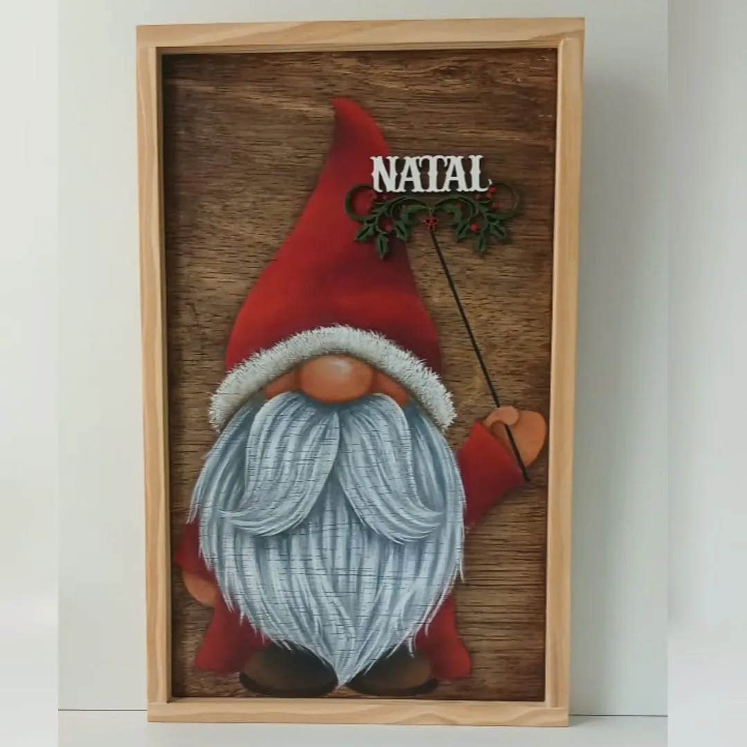 Quadro Papai Noel Nórdico - Natal - artesanato de Flor Seca Casa e Ambiente