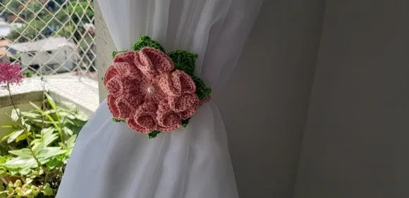 Par de Prendedores de Cortinas Crochê Salmão - foto 2