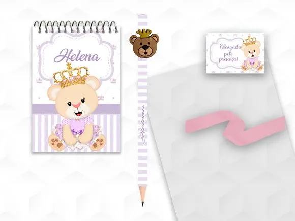 Bloquinho com Aplique Ursinha Princesa Personalizado - artesanato feito à mão por creativitybynina