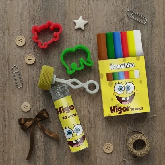 Kit Massinha + Bolha - Bob Esponja Personalizado - feito à mão por Mi Papelaria Criativa