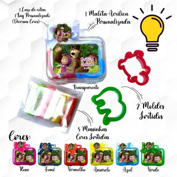 Mini Maleta com Massinhas Marsha e o Urso Personalizada - feito à mão por Mi Papelaria Criativa