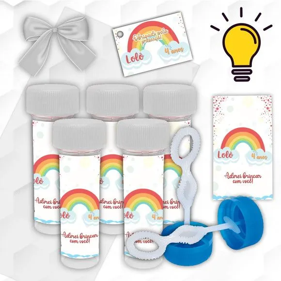 Bolinha de Sabão Arco Íris Personalizada - artesanato feito à mão por Mi Papelaria Criativa