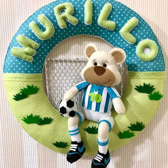 Guirlanda Porta Maternidade Urso Futebol - artesanato feito à mão por edeatelier