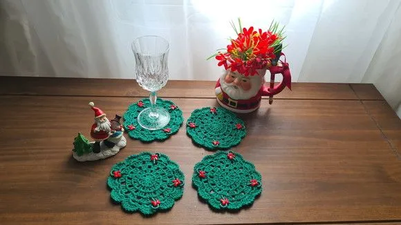 Descanso de Copos ou Taças em Crochê Natal Verde - foto 4