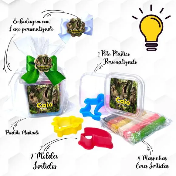 Massinha no Pote com Cortadores Jurassic Personalizada - feito à mão por Mi Papelaria Criativa