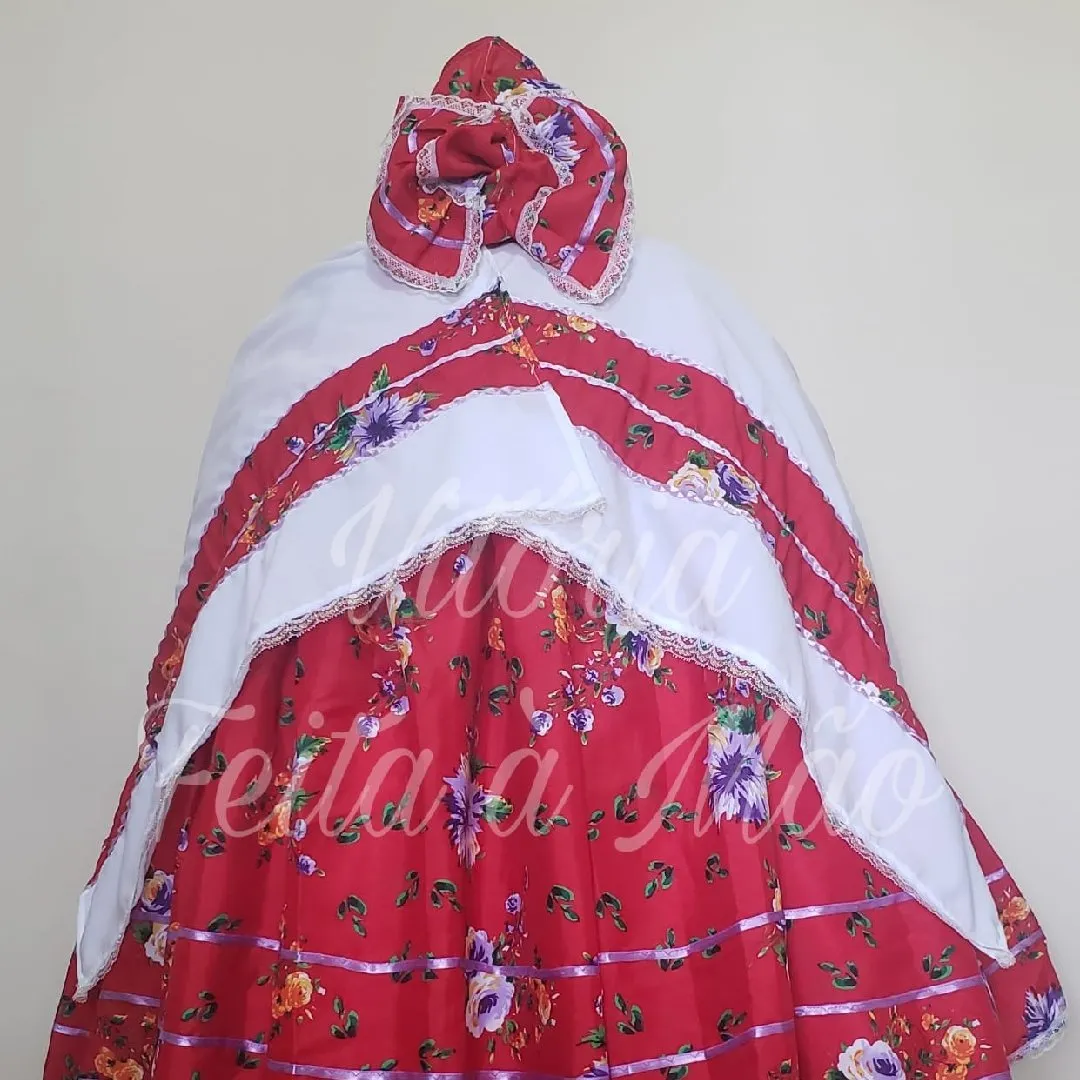 Saia Vermelha Florida de Umbanda e Candomblé - artesanato feito à mão por Ateliê Vitória Feita à Mão - Moda Afro